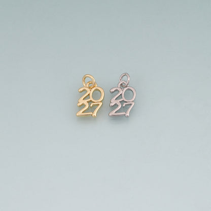 18K Gold Filled 2027 Number Pendant,New Year Charm Bracelet Necklace for DIY Jewelry Making Supply