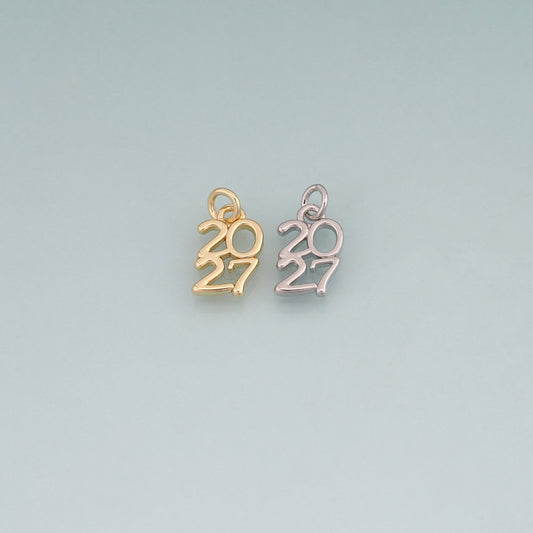 18K Gold Filled 2027 Number Pendant,New Year Charm Bracelet Necklace for DIY Jewelry Making Supply
