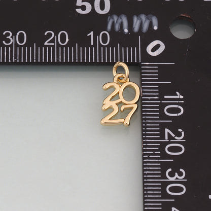18K Gold Filled 2027 Number Pendant,New Year Charm Bracelet Necklace for DIY Jewelry Making Supply