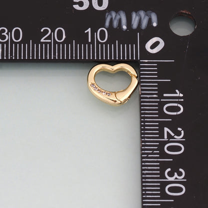 18K Gold Filled CZ Heart Spring Clasp Pendant,Heart Charm Bracelet Necklace for DIY Jewelry Making Supply