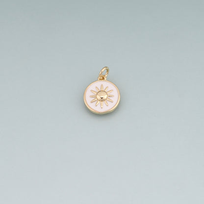 18K Gold Filled Enamel Sun Round Pendant,Sun Charm Bracelet Necklace for DIY Jewelry Making Supply