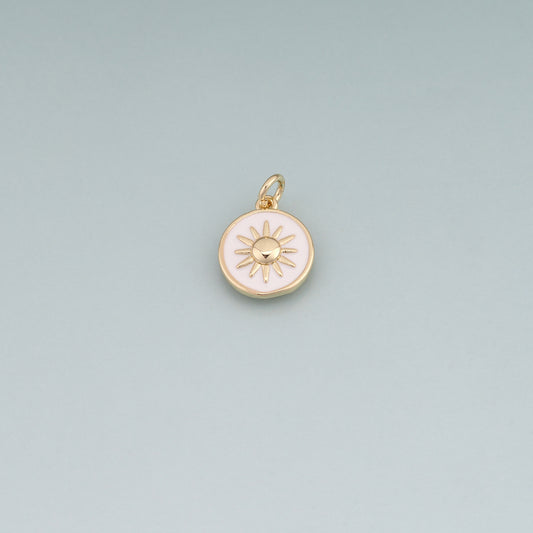 18K Gold Filled Enamel Sun Round Pendant,Sun Charm Bracelet Necklace for DIY Jewelry Making Supply