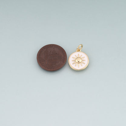 18K Gold Filled Enamel Sun Round Pendant,Sun Charm Bracelet Necklace for DIY Jewelry Making Supply