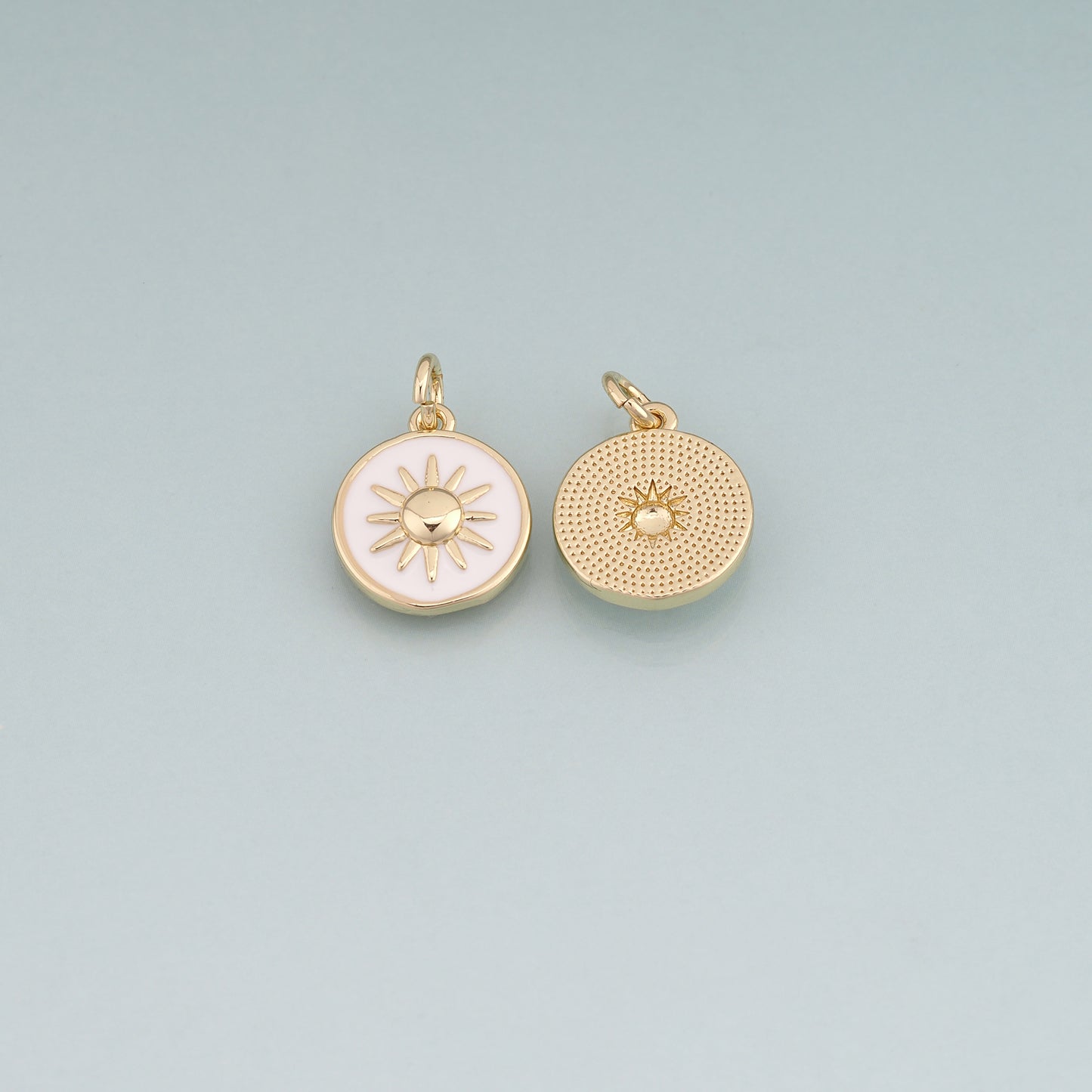 18K Gold Filled Enamel Sun Round Pendant,Sun Charm Bracelet Necklace for DIY Jewelry Making Supply
