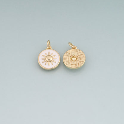 18K Gold Filled Enamel Sun Round Pendant,Sun Charm Bracelet Necklace for DIY Jewelry Making Supply