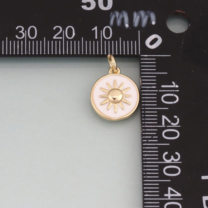 18K Gold Filled Enamel Sun Round Pendant,Sun Charm Bracelet Necklace for DIY Jewelry Making Supply