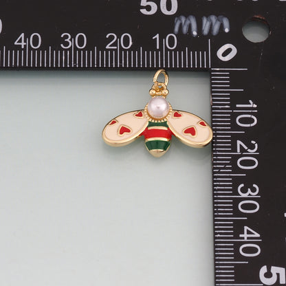 18K Gold Filled Enamel Bee Pendant,Bee Charm Bracelet Necklace for DIY Jewelry Making Supply