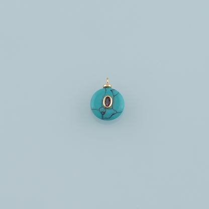 18K Gold Filled Round Pendant,Natural Stone Charm Bracelet Necklace for DIY Jewelry Making Supply