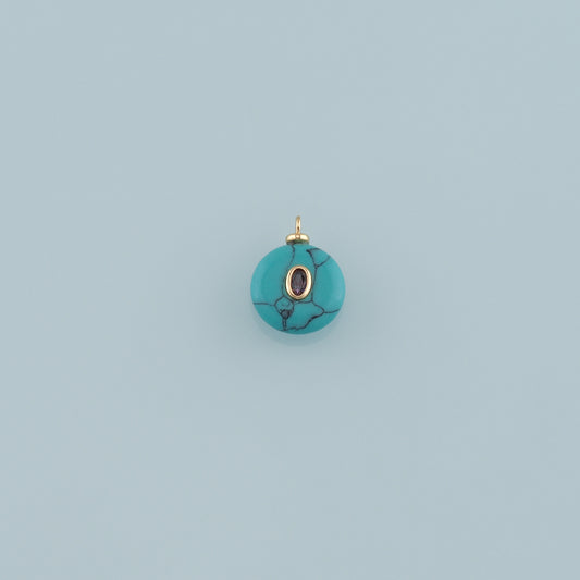 18K Gold Filled Round Pendant,Natural Stone Charm Bracelet Necklace for DIY Jewelry Making Supply