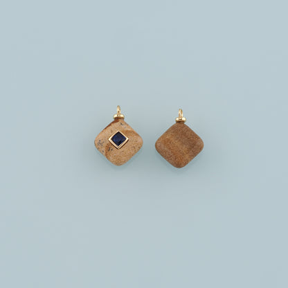 18K Gold Filled Rhombus Pendant,Natural Stone Charm Bracelet Necklace for DIY Jewelry Making Supply