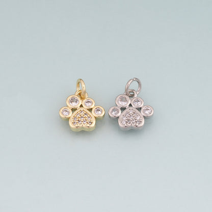 18K Gold Filled CZ Pet Paw Prints Pendant,Cute Charm Bracelet Necklace for DIY Jewelry Making Supply