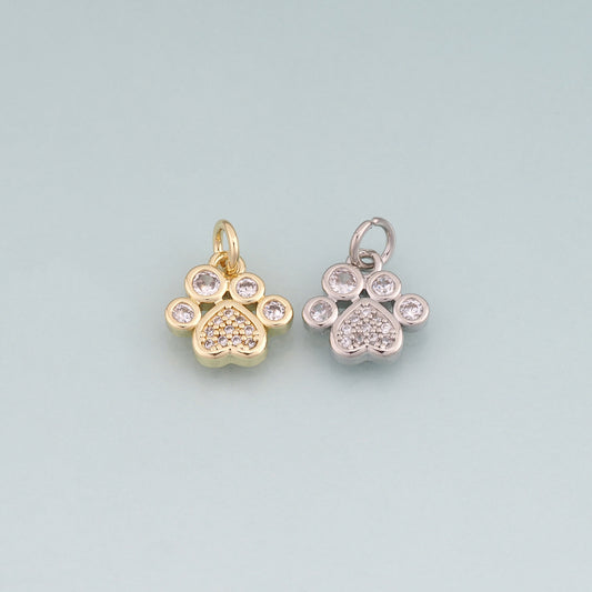 18K Gold Filled CZ Pet Paw Prints Pendant,Cute Charm Bracelet Necklace for DIY Jewelry Making Supply