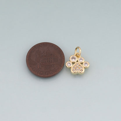 18K Gold Filled CZ Pet Paw Prints Pendant,Cute Charm Bracelet Necklace for DIY Jewelry Making Supply