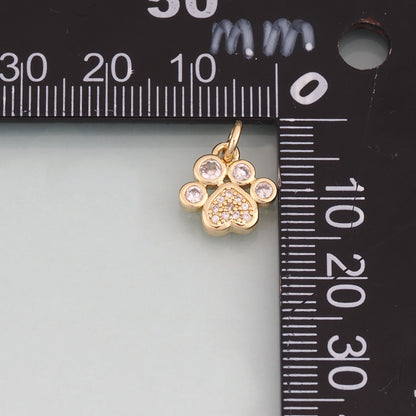 18K Gold Filled CZ Pet Paw Prints Pendant,Cute Charm Bracelet Necklace for DIY Jewelry Making Supply
