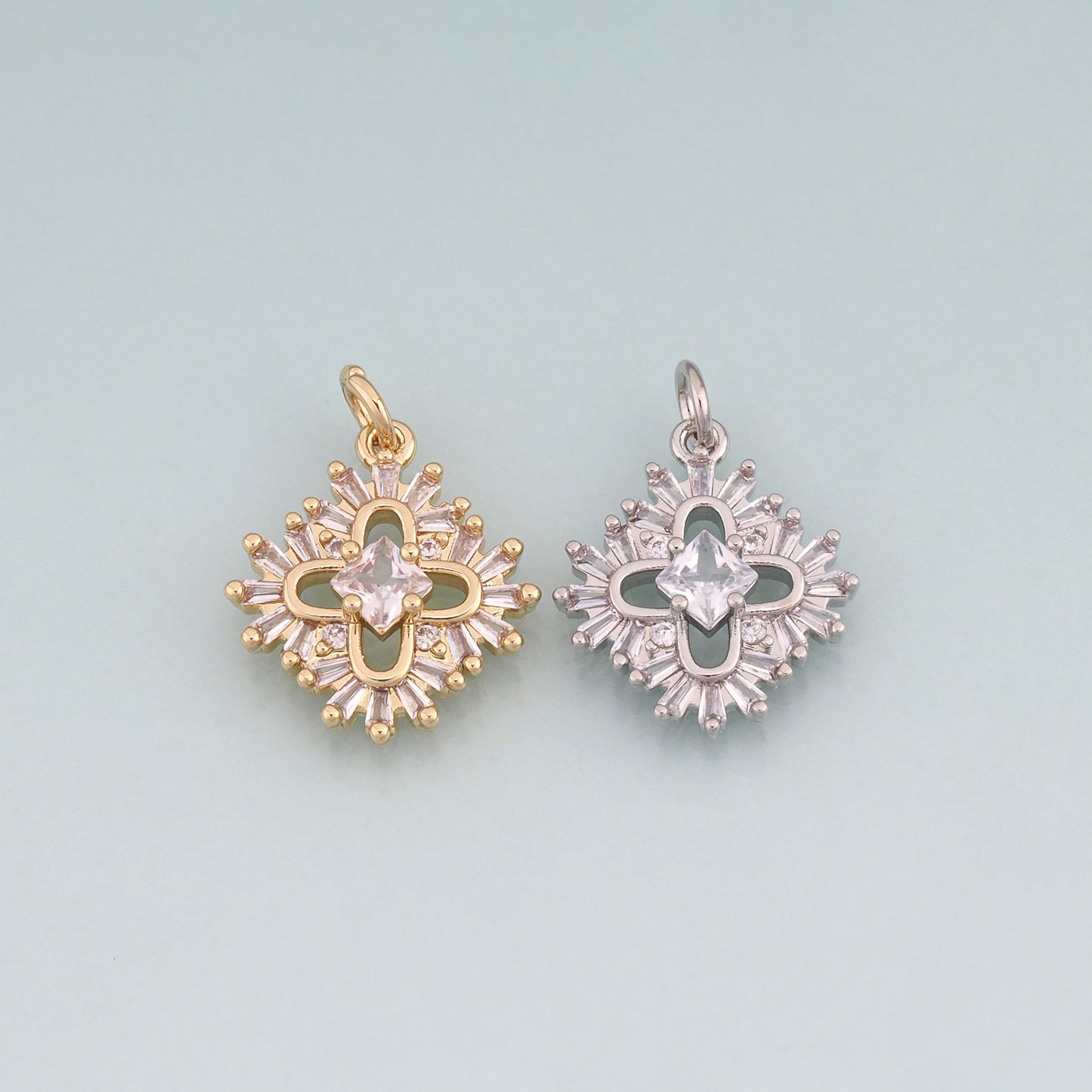 18K Gold Filled CZ Flower Pendant,Flower Charm Bracelet Necklace for DIY Jewelry Making Supply