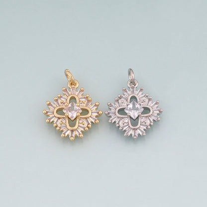 18K Gold Filled CZ Flower Pendant,Flower Charm Bracelet Necklace for DIY Jewelry Making Supply