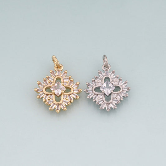 18K Gold Filled CZ Flower Pendant,Flower Charm Bracelet Necklace for DIY Jewelry Making Supply