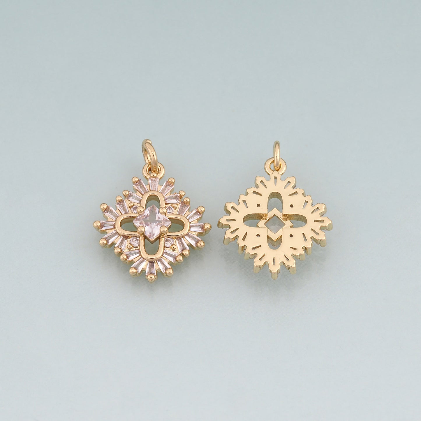 18K Gold Filled CZ Flower Pendant,Flower Charm Bracelet Necklace for DIY Jewelry Making Supply