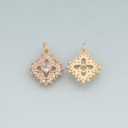 18K Gold Filled CZ Flower Pendant,Flower Charm Bracelet Necklace for DIY Jewelry Making Supply