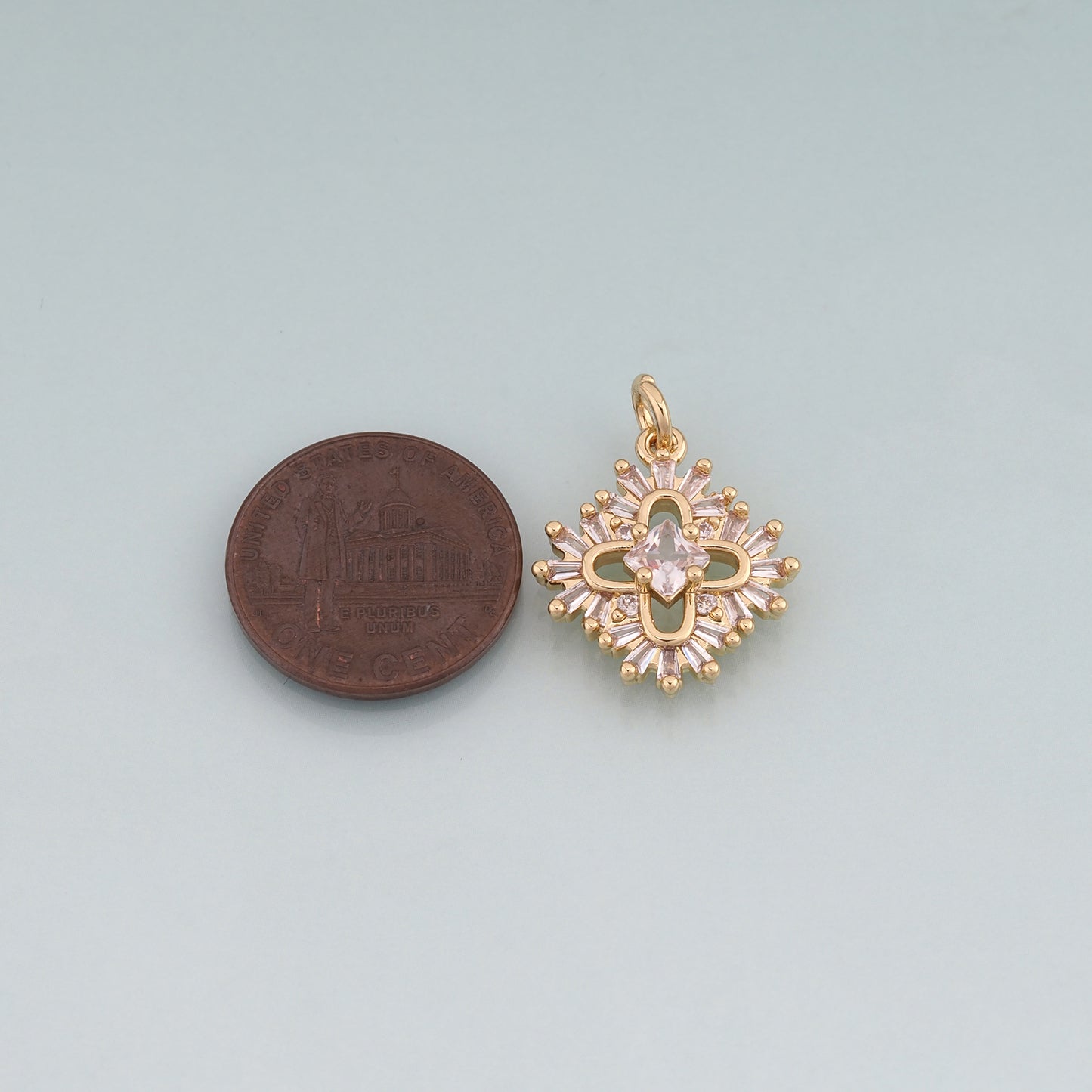 18K Gold Filled CZ Flower Pendant,Flower Charm Bracelet Necklace for DIY Jewelry Making Supply