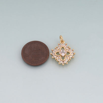 18K Gold Filled CZ Flower Pendant,Flower Charm Bracelet Necklace for DIY Jewelry Making Supply