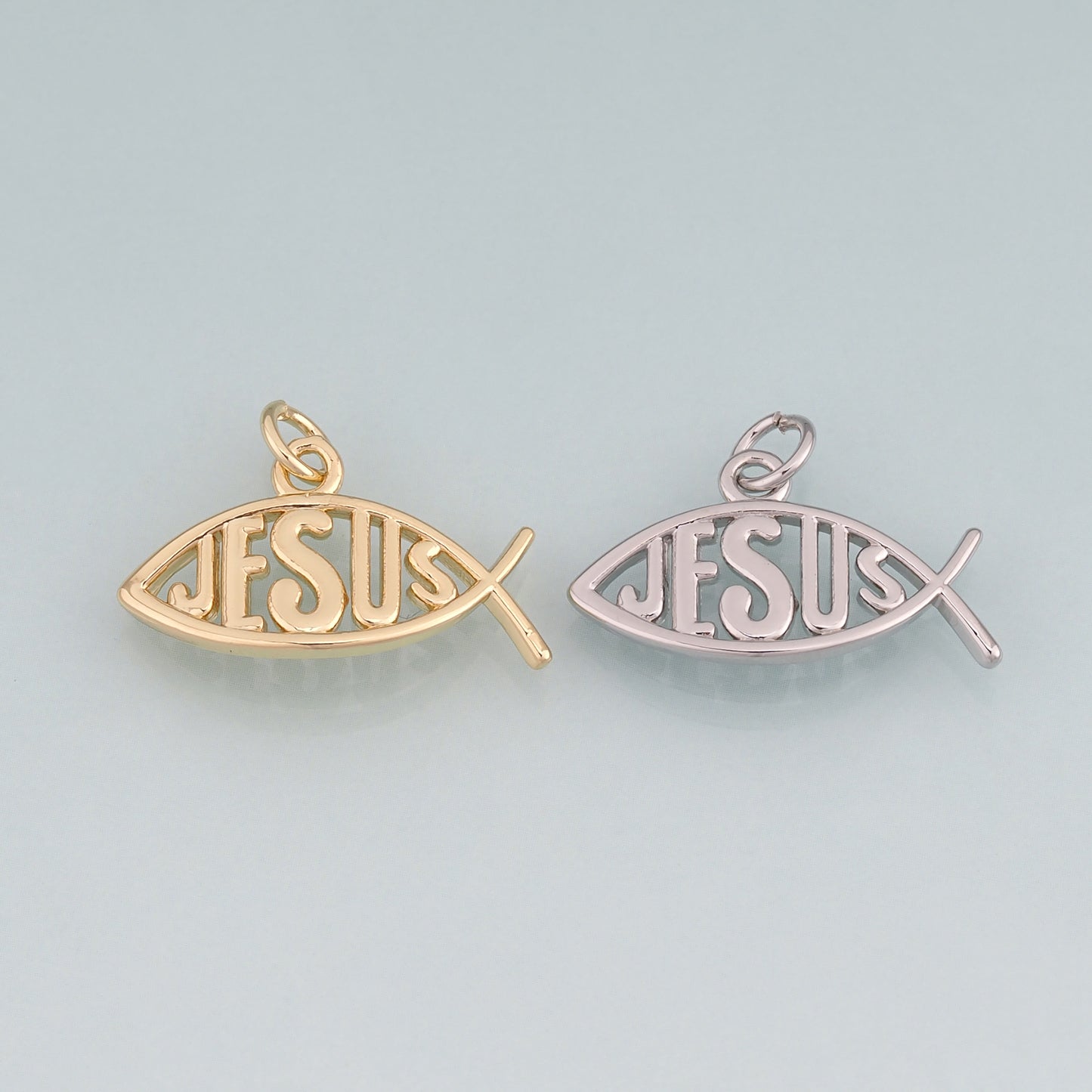 18K Gold Filled Fish Pendant,Jesus Charm Bracelet Necklace for DIY Jewelry Making Supply