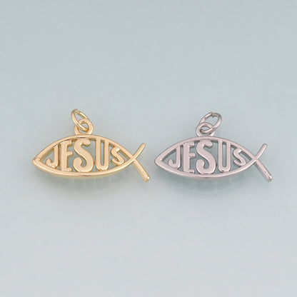 18K Gold Filled Fish Pendant,Jesus Charm Bracelet Necklace for DIY Jewelry Making Supply