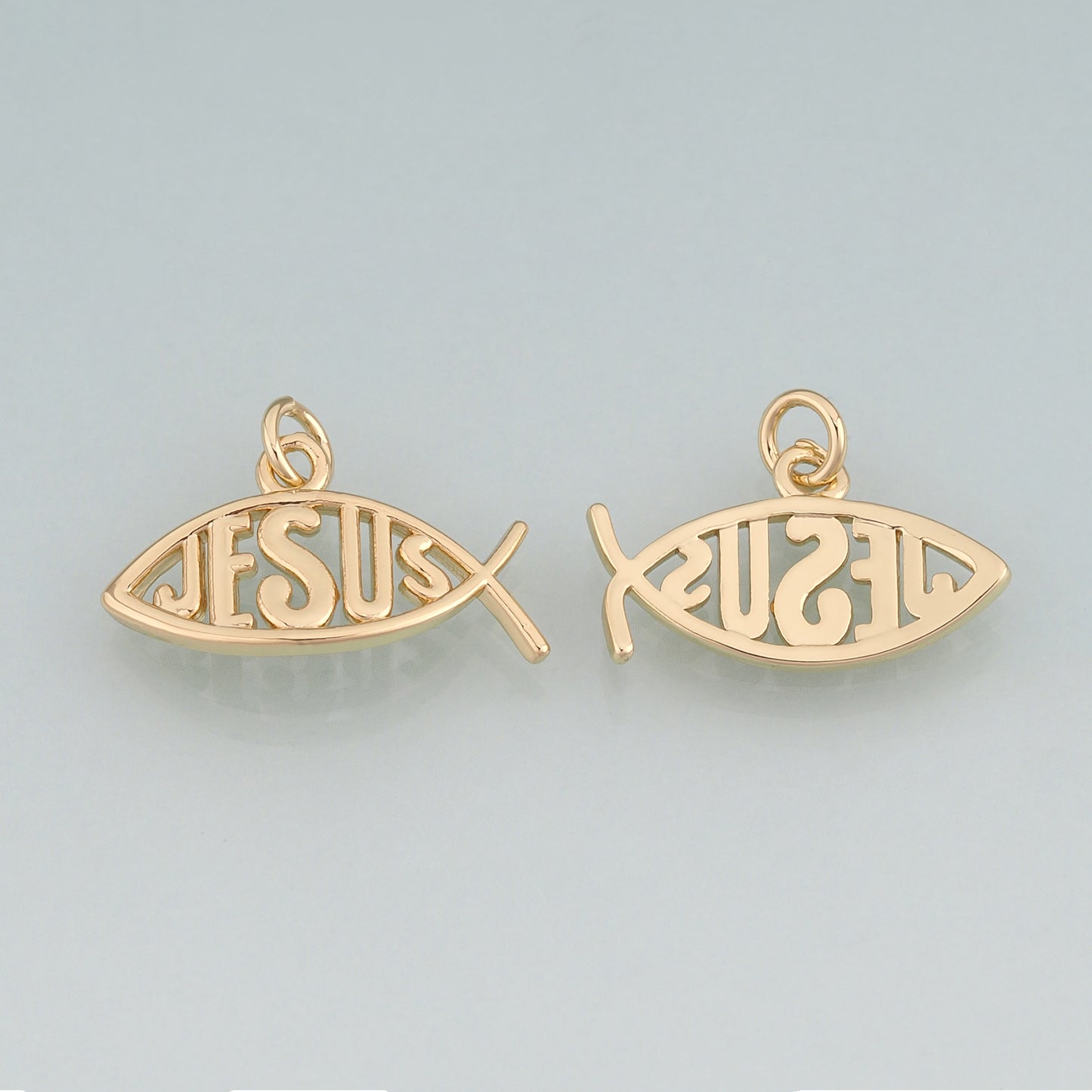 18K Gold Filled Fish Pendant,Jesus Charm Bracelet Necklace for DIY Jewelry Making Supply