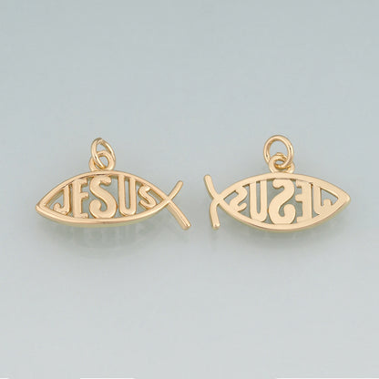 18K Gold Filled Fish Pendant,Jesus Charm Bracelet Necklace for DIY Jewelry Making Supply