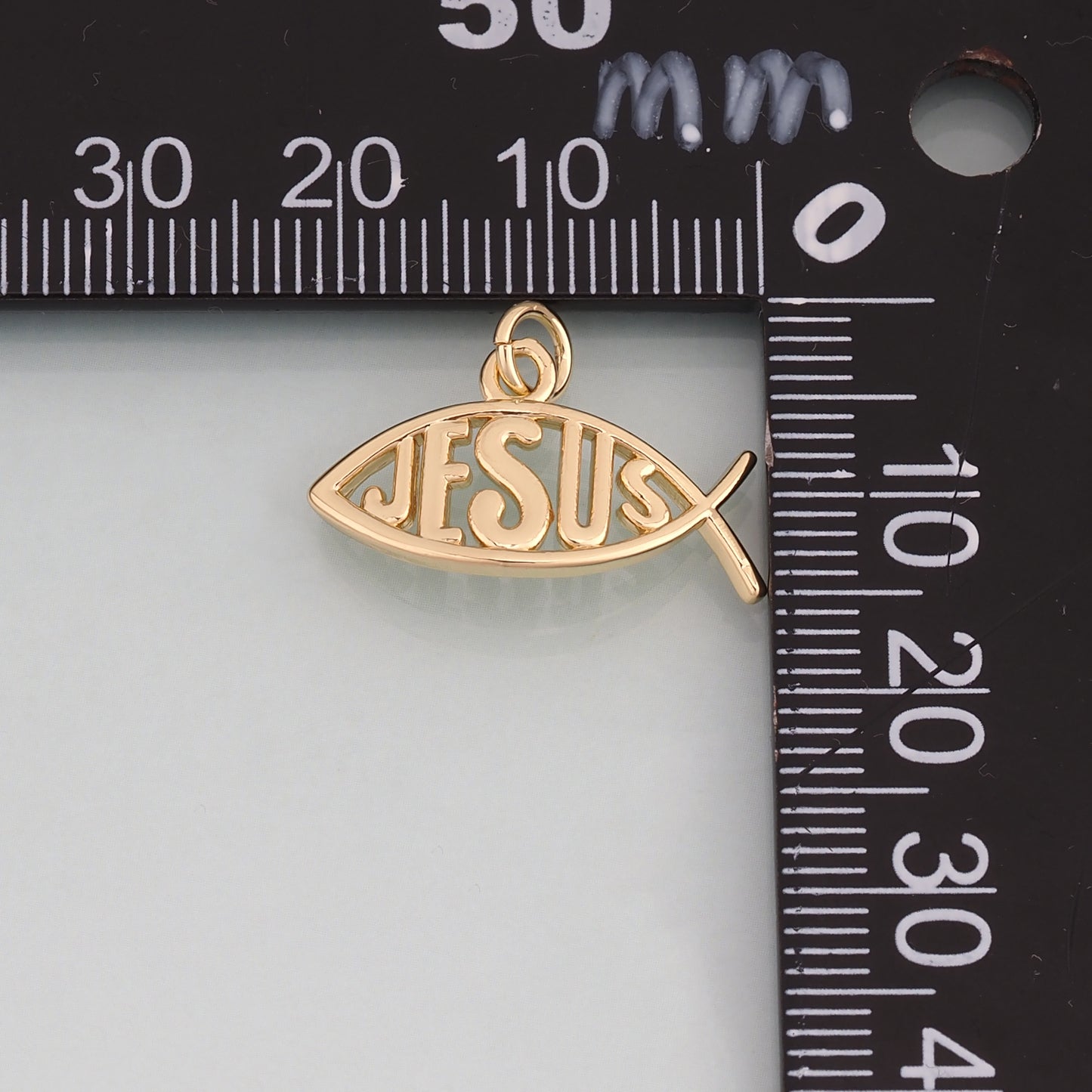 18K Gold Filled Fish Pendant,Jesus Charm Bracelet Necklace for DIY Jewelry Making Supply