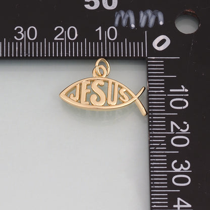 18K Gold Filled Fish Pendant,Jesus Charm Bracelet Necklace for DIY Jewelry Making Supply