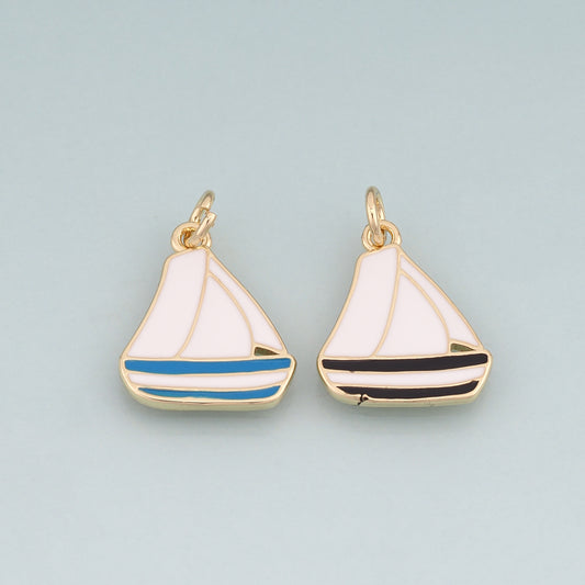 18K Gold Filled Enamel Sailboat Pendant,Sailboat Charm Bracelet Necklace for DIY Jewelry Making Supply