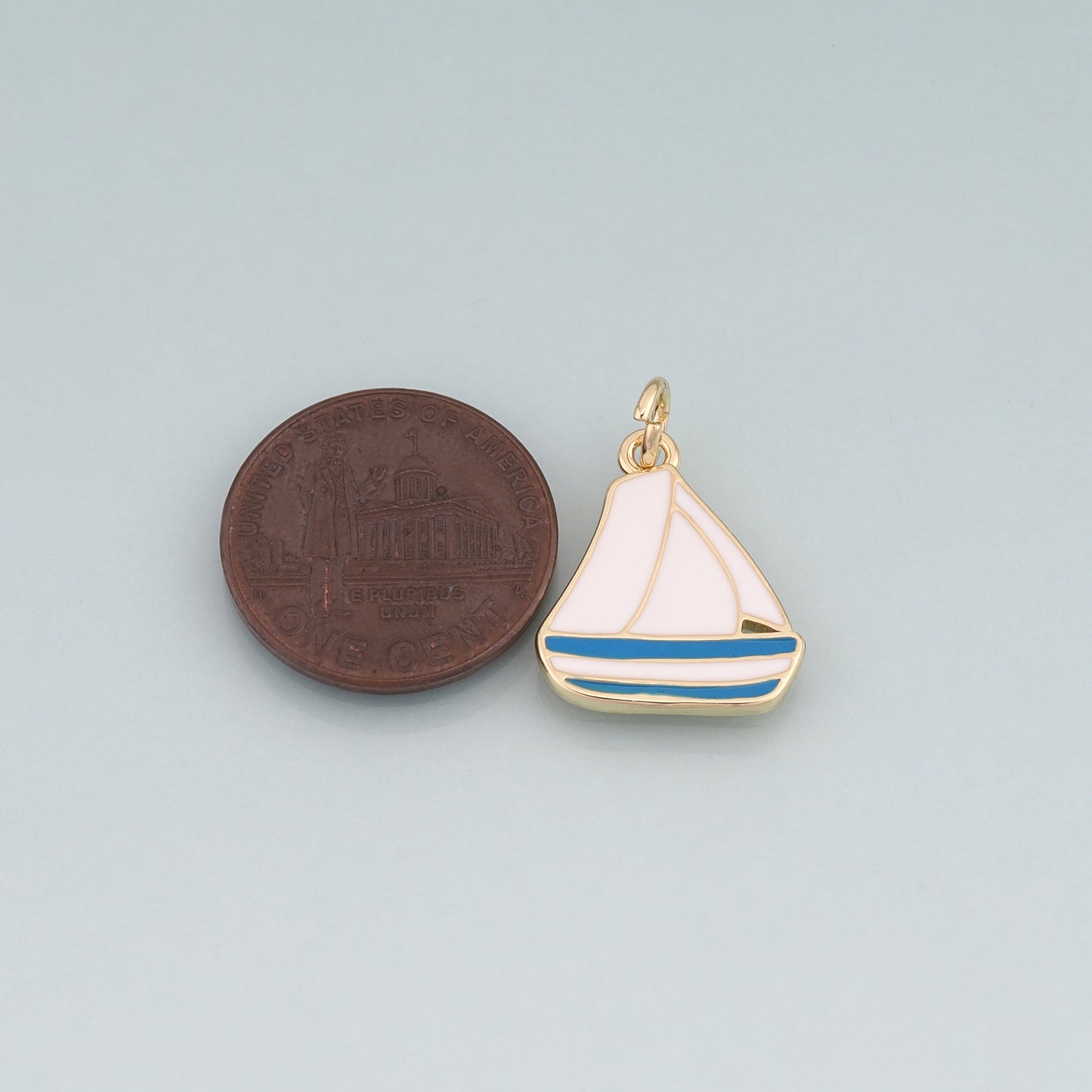 18K Gold Filled Enamel Sailboat Pendant,Sailboat Charm Bracelet Necklace for DIY Jewelry Making Supply