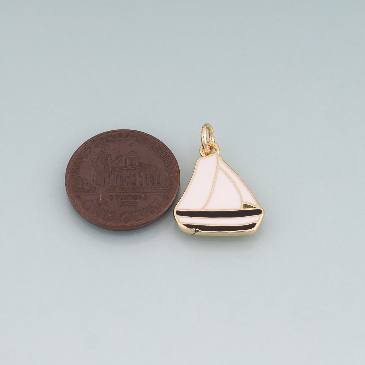 18K Gold Filled Enamel Sailboat Pendant,Sailboat Charm Bracelet Necklace for DIY Jewelry Making Supply