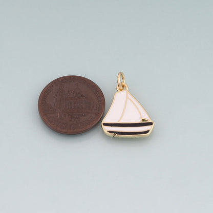 18K Gold Filled Enamel Sailboat Pendant,Sailboat Charm Bracelet Necklace for DIY Jewelry Making Supply