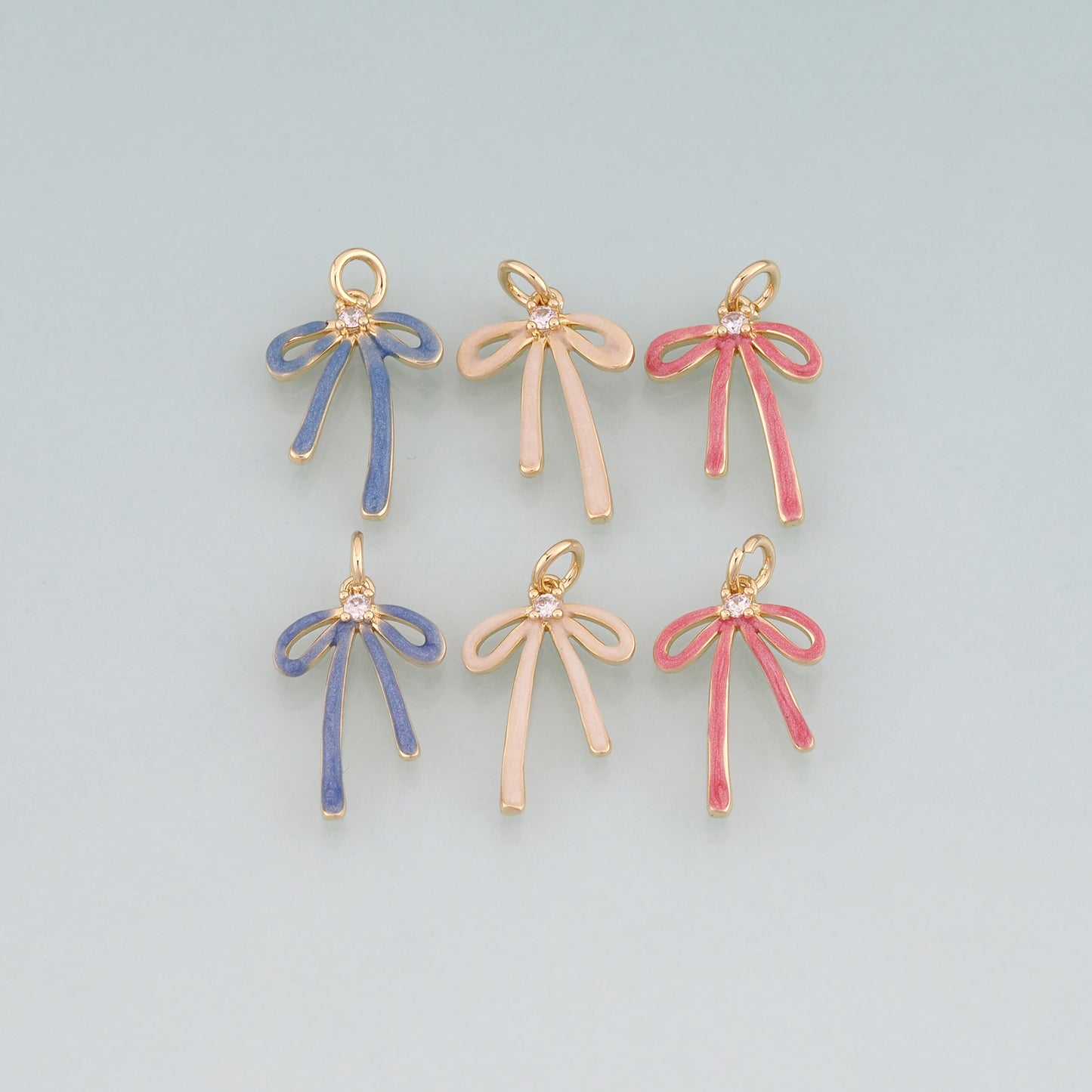 18K Gold Filled Enamel Bow Pendant,Bow Charm Bracelet Necklace for DIY Jewelry Making Supply