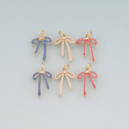 18K Gold Filled Enamel Bow Pendant,Bow Charm Bracelet Necklace for DIY Jewelry Making Supply