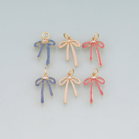 18K Gold Filled Enamel Bow Pendant,Bow Charm Bracelet Necklace for DIY Jewelry Making Supply