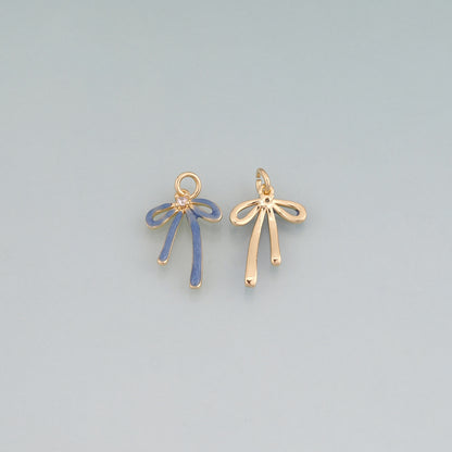 18K Gold Filled Enamel Bow Pendant,Bow Charm Bracelet Necklace for DIY Jewelry Making Supply