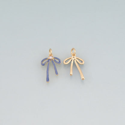 18K Gold Filled Enamel Bow Pendant,Bow Charm Bracelet Necklace for DIY Jewelry Making Supply
