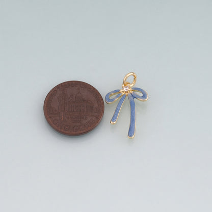 18K Gold Filled Enamel Bow Pendant,Bow Charm Bracelet Necklace for DIY Jewelry Making Supply