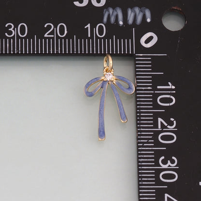 18K Gold Filled Enamel Bow Pendant,Bow Charm Bracelet Necklace for DIY Jewelry Making Supply