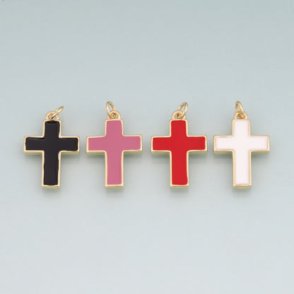 18K Gold Filled Enamel Cross Pendant,Religion Charm Bracelet Necklace for DIY Jewelry Making Supply