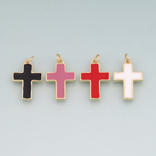 18K Gold Filled Enamel Cross Pendant,Religion Charm Bracelet Necklace for DIY Jewelry Making Supply