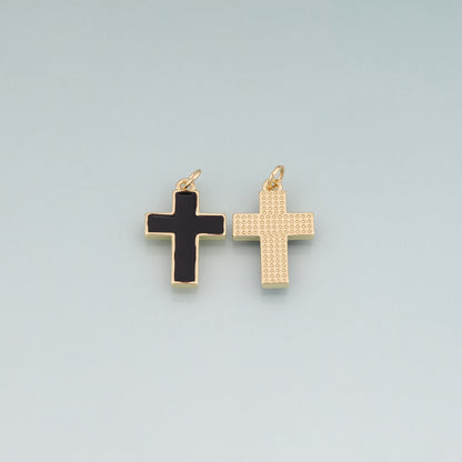 18K Gold Filled Enamel Cross Pendant,Religion Charm Bracelet Necklace for DIY Jewelry Making Supply