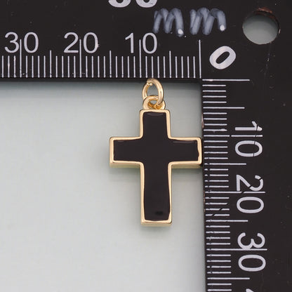 18K Gold Filled Enamel Cross Pendant,Religion Charm Bracelet Necklace for DIY Jewelry Making Supply