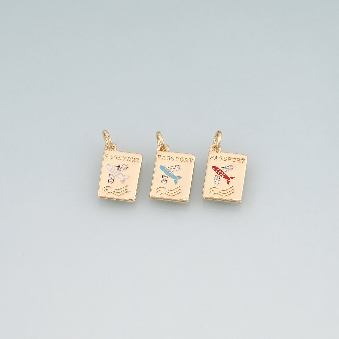 18K Gold Filled Enamel Airplane Pendant,Passport Charm Bracelet Necklace for DIY Jewelry Making Supply
