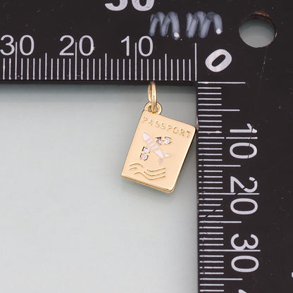 18K Gold Filled Enamel Airplane Pendant,Passport Charm Bracelet Necklace for DIY Jewelry Making Supply