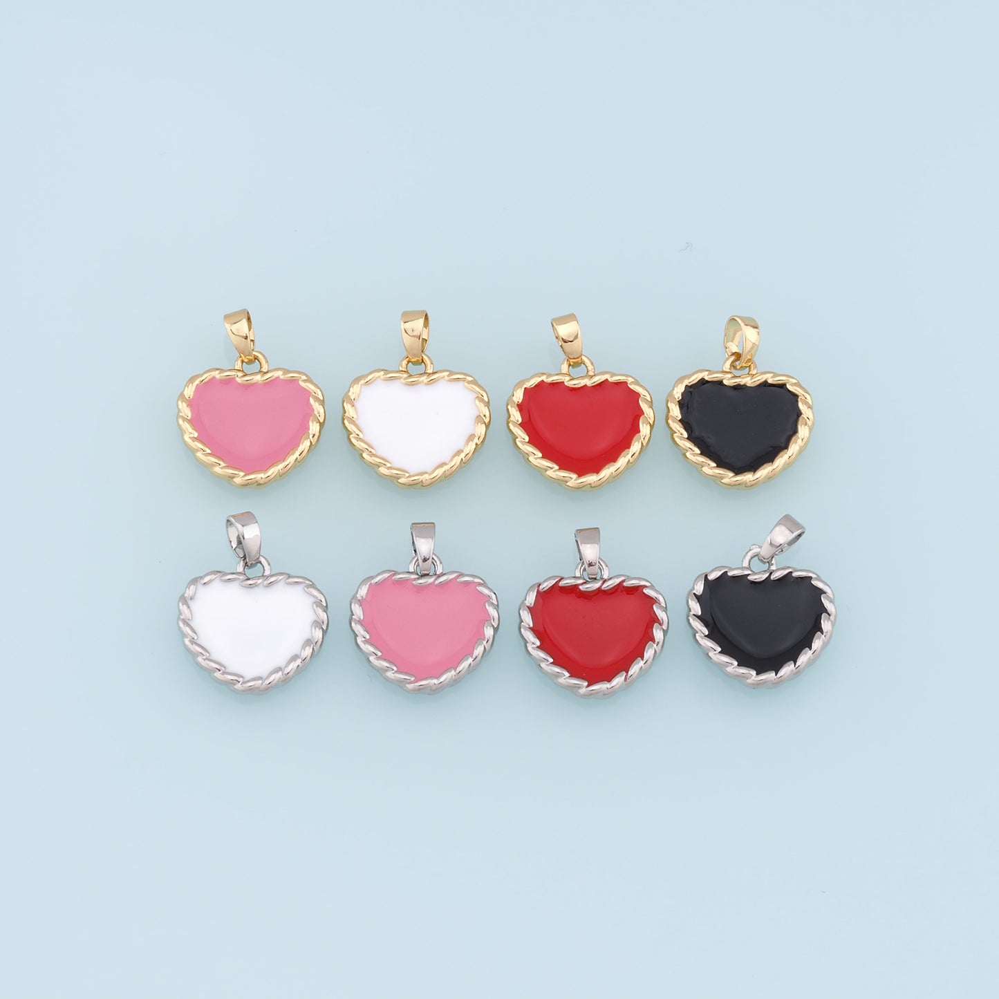 18K Gold Filled Heart Pendant,Enamel Heart Charm Bracelet Necklace for DIY Jewelry Making Supply