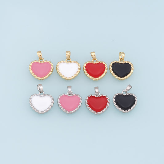 18K Gold Filled Heart Pendant,Enamel Heart Charm Bracelet Necklace for DIY Jewelry Making Supply